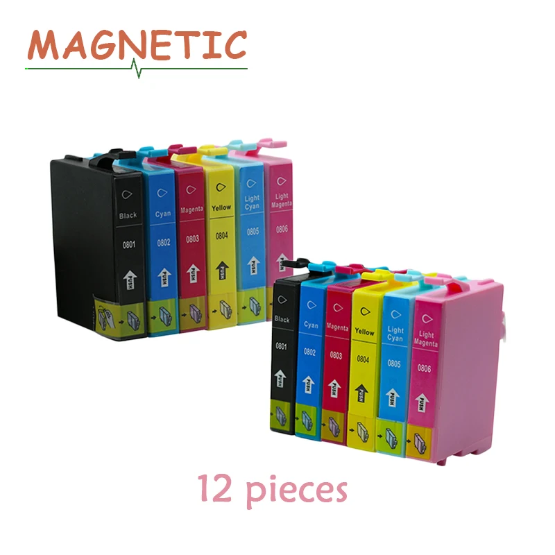 

12pcs 0801 Ink cartridge for Epson T0801 for Epson Stylus P50 T59 R265 270 285 290 360 730WD 800FW 810W 820FWD printer T0801