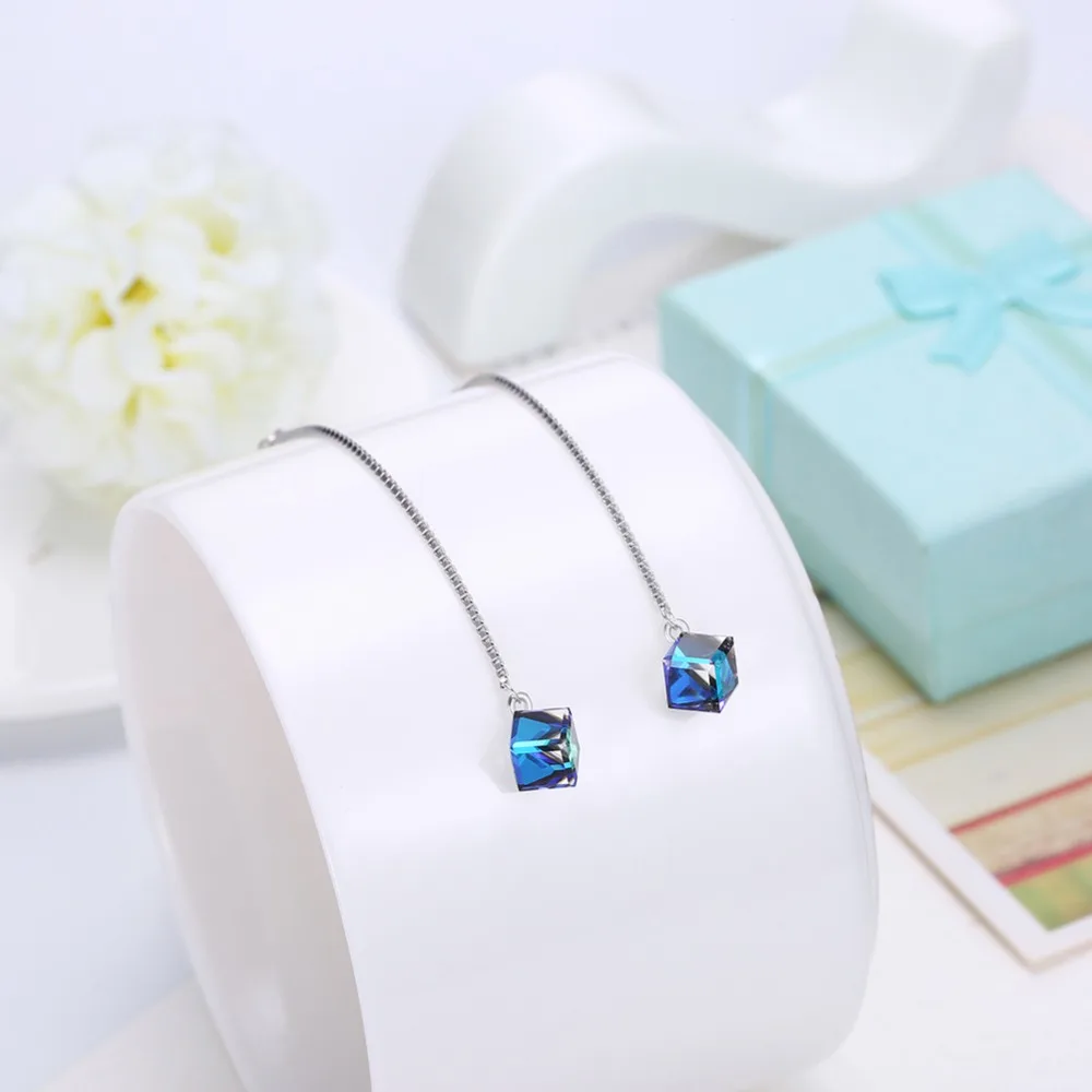 Женские серьги с квадратными кристаллами Сваровски из серебра 925 пробы |