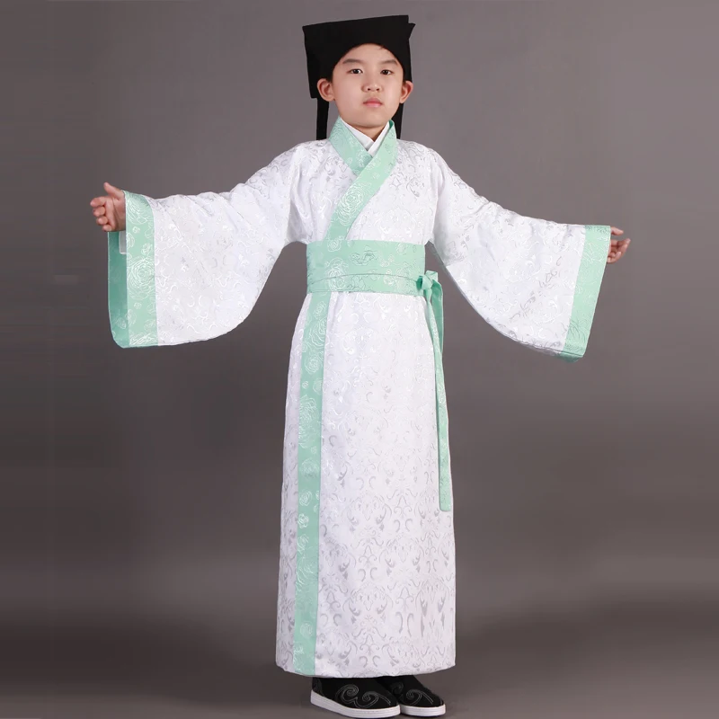 Blue Boy Children Chinese Folk Dance Hanfu Ancient Costume China Traditional Han Clothing Costumes Stage | Тематическая одежда и