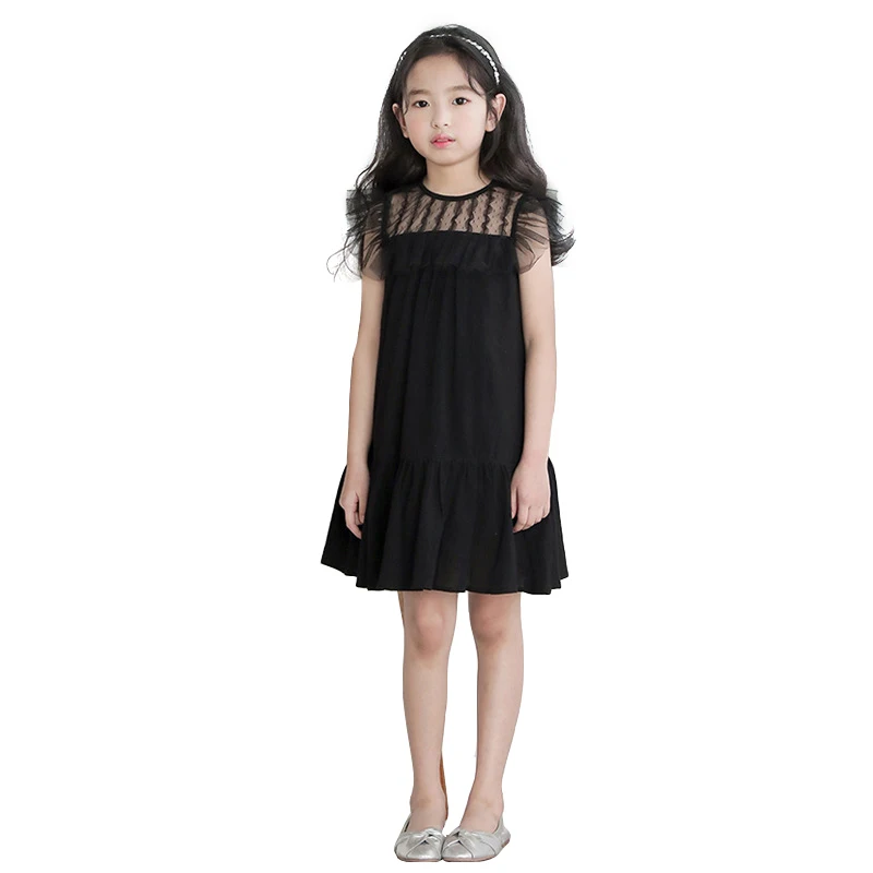 2019 new summer sleeveless black dress age for 4-16 yrs teenage girls princess costume big spring lace ruffle party frocks | Детская