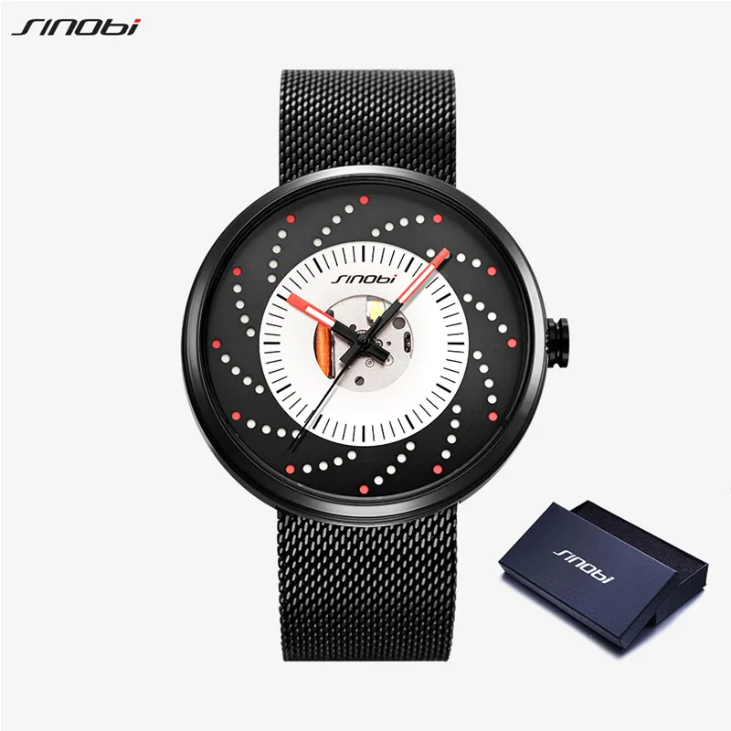 SINOBI New Hot Wheels Creative Design Men Watches Cool Waterproof Luminous Stainless Steel Japan Imported Movement Quartz Watch - Цвет: Black