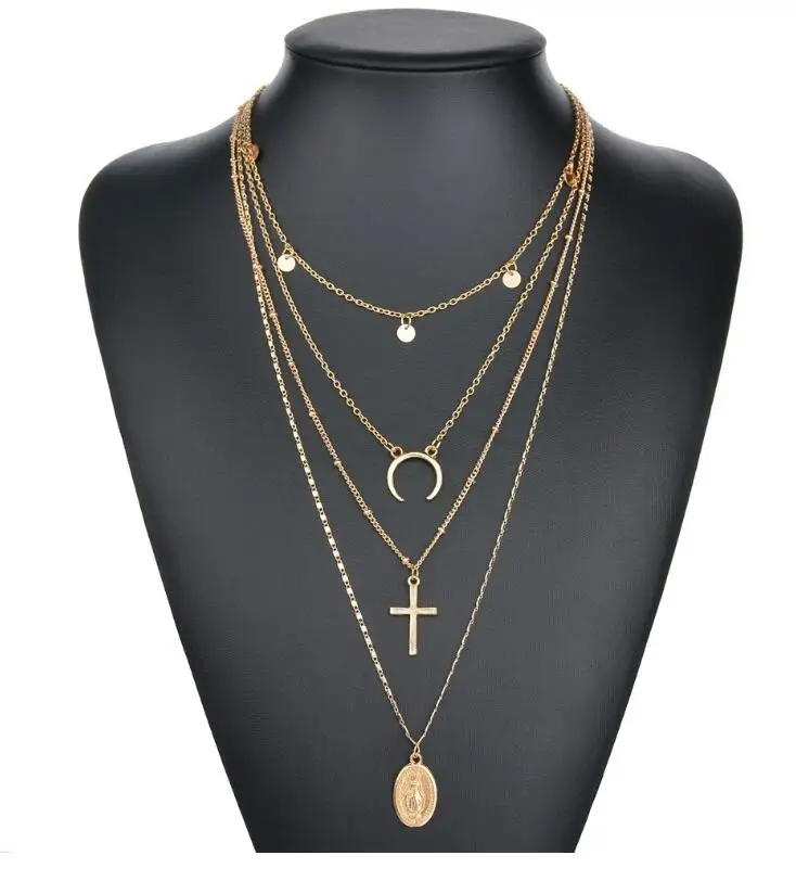 Х 427 Европа и Америка многослойное винтажное ожерелье Крест Иисуса полумесяц