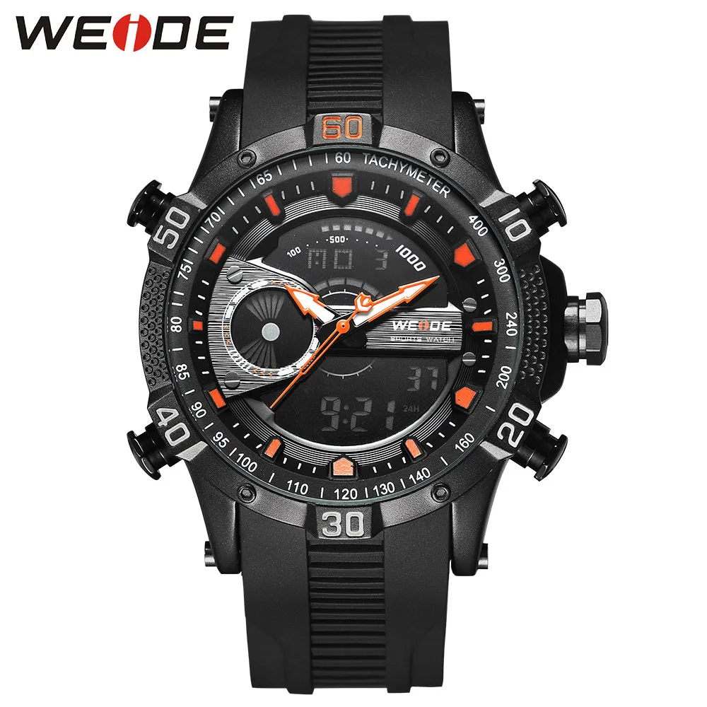 WEIDE Роскошные Брендовые спортивные мужские Цифровые кварцевые часы из нержавеющей стали, мужские водонепроницаемые электронные армейские часы с будильником в стиле стимпанк - Цвет: Коричневый