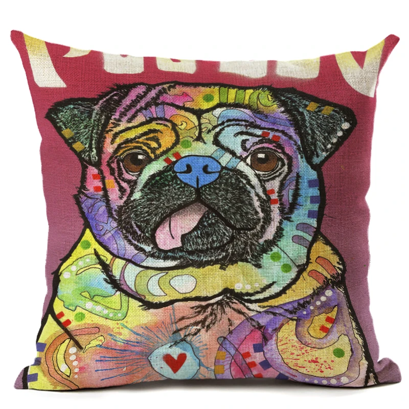Мультяшный стиль Цветная собака 2 с принтом льняной Хлопковый чехол для подушки
