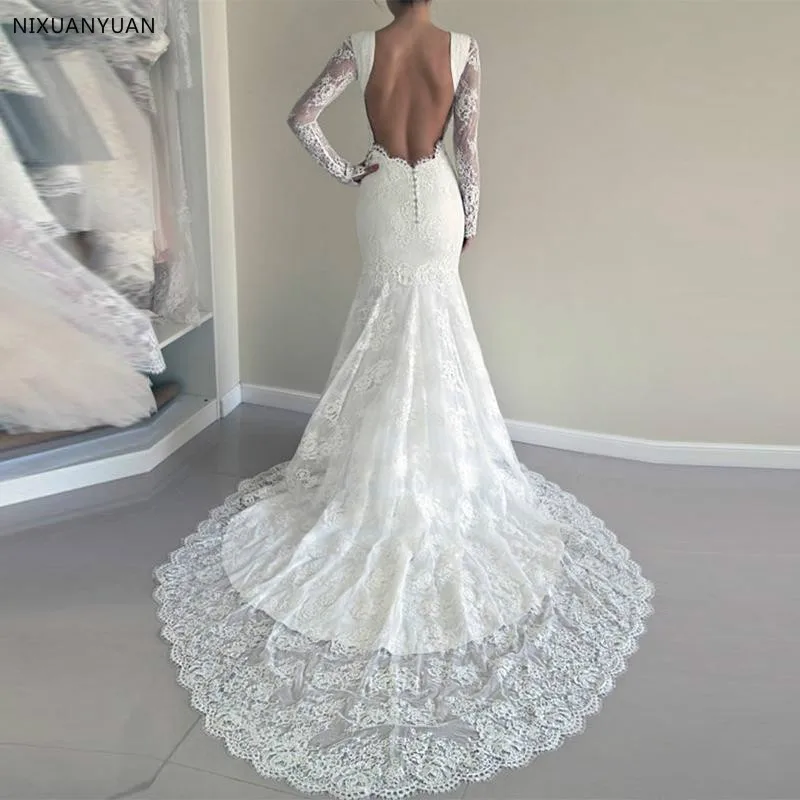 С низким вырезом на спине Vestido De Noiva 2021 Свадебные платья Русалка Одежда с длинным