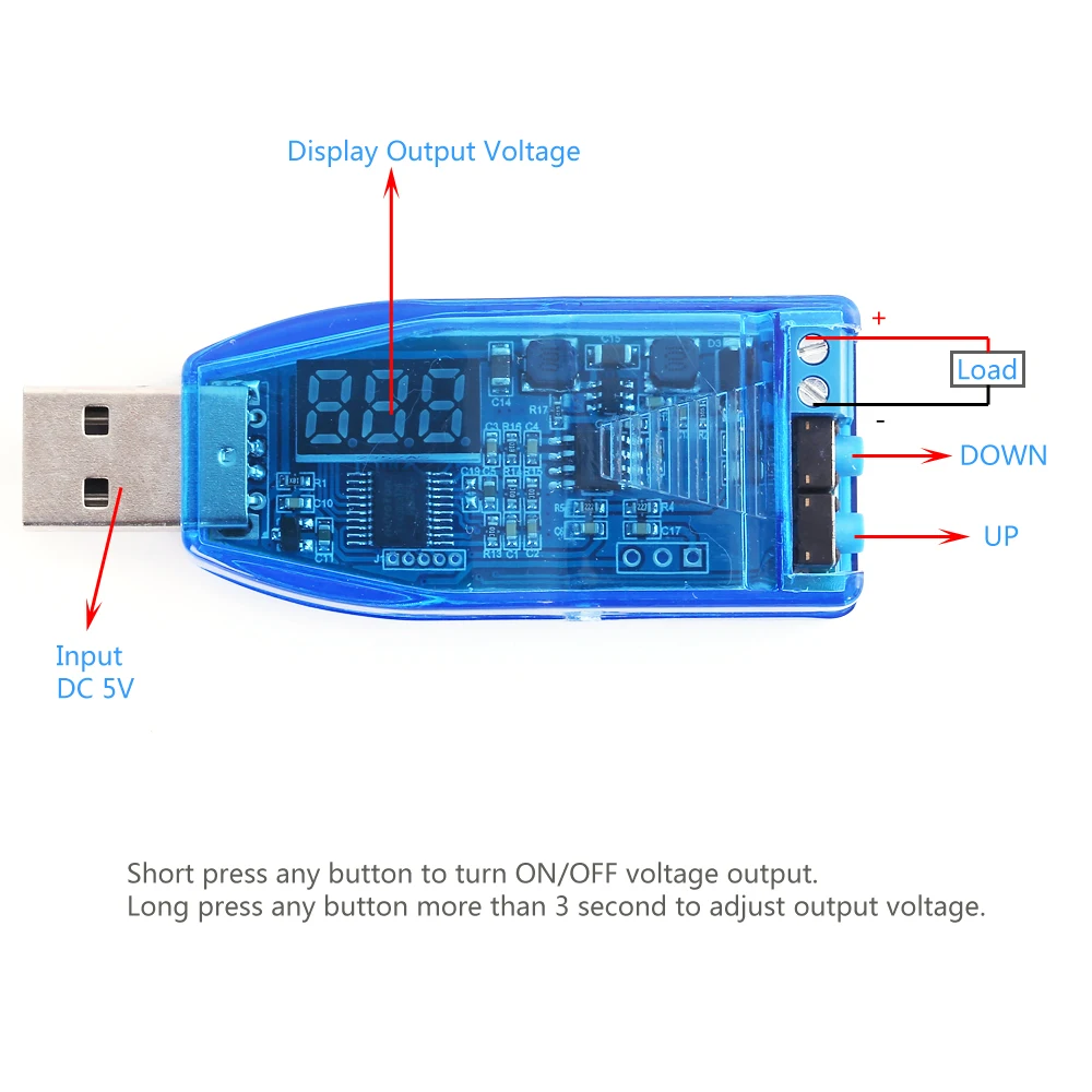 USB повышающий/понижающий преобразователь напряжения модуль питания зеленый дисплей Боковая кнопка регулировки DC-DC 5 В до 3,3 В 9 в 12 В 24 В