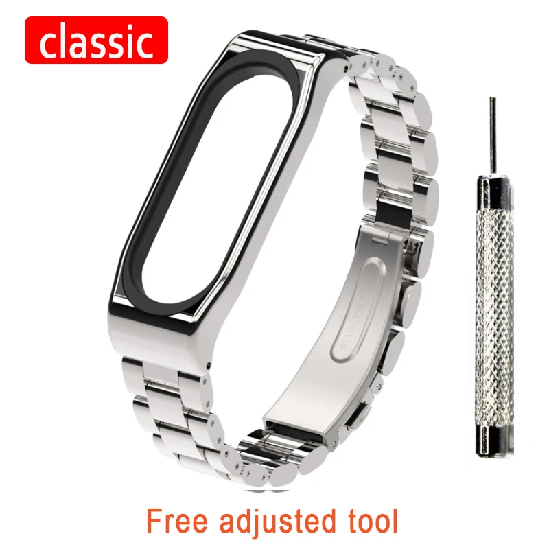 Classic silver Металлический ремешок для Xiaomi mi Band 4, Безвинтовой браслет из нержавеющей стали для mi Band 4, браслеты Xiaomi mi Band 4, сменный металлический ремешок - Color: Classic silver