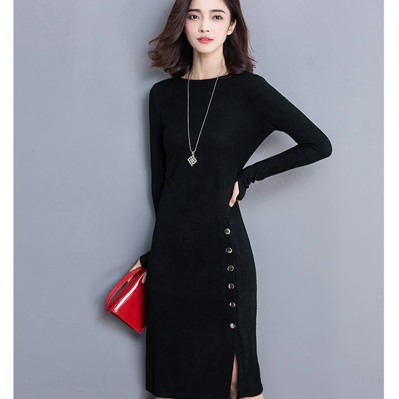Sheath Sexy Dress Women Cashmere Knitted Dresses Female Sweater Slim Long Sleeves Elastic Knitwear Autumn Spring WLP257 | Женская одежда