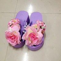 handmade slippers design flower sandals womens casual beach shoes high heel wedge flip flops
