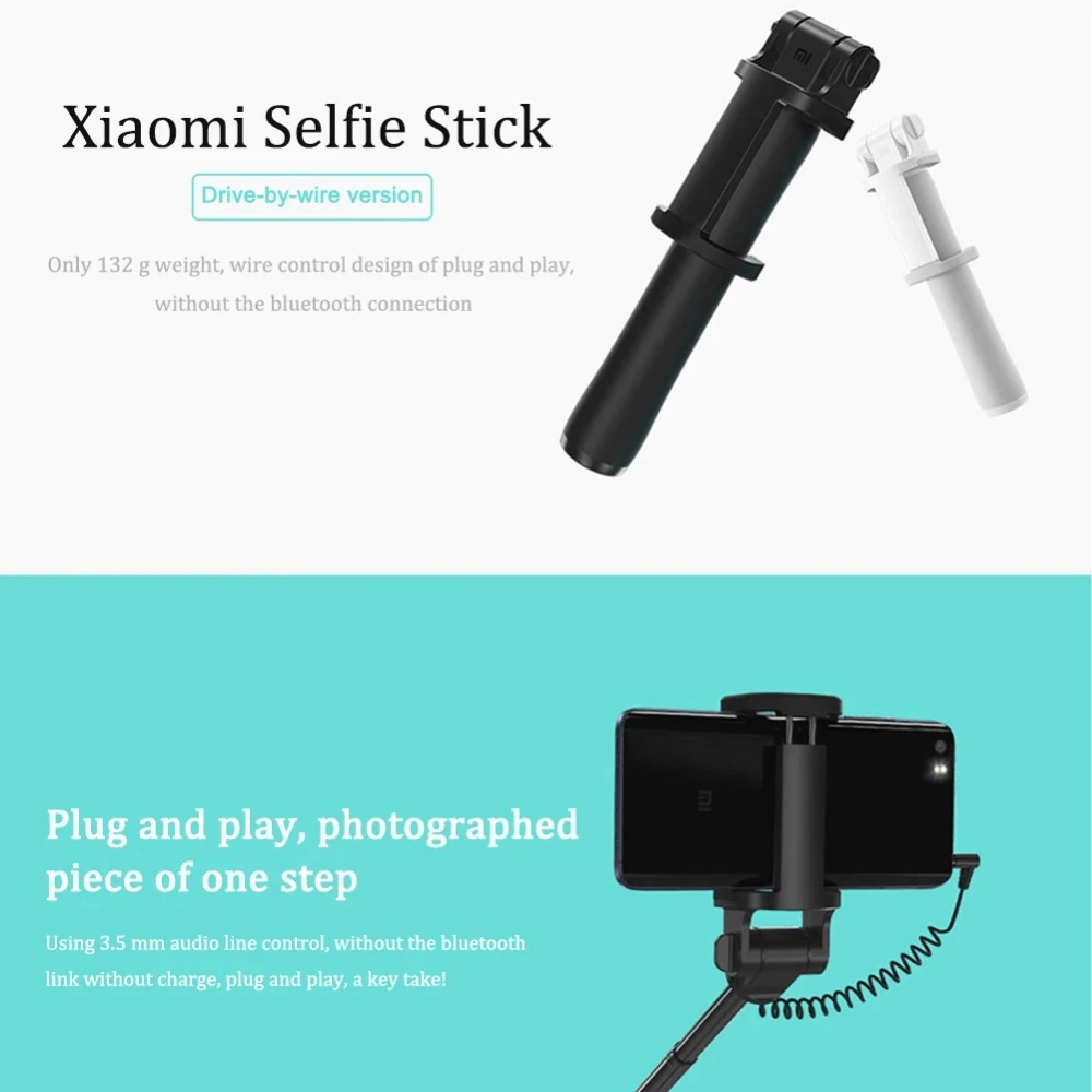 Оригинальная селфи палка Xiaomi монопод проводная выдвижная ручная затвор для
