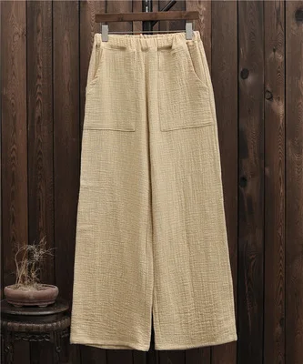 02 Moda mujer, женские брюки, roupas, спортивные штаны, хлопок, лен, прямые брюки, палаццо, широкие брюки - Цвет: 02
