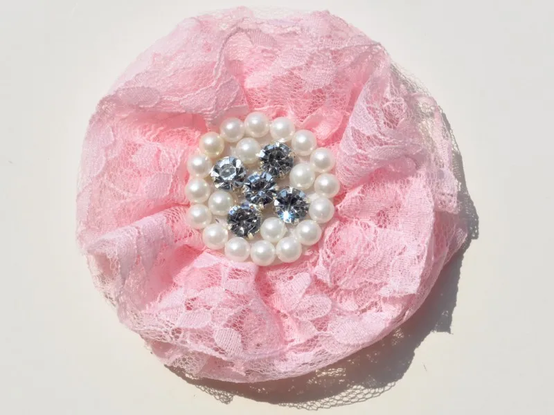 

30pcs/lot 9cm 12colors Newborn Lace Beaded Chiffon Flower With Pearl Rhinestone Shabby Lace Ruffled Fabric Flowers For Headbands
