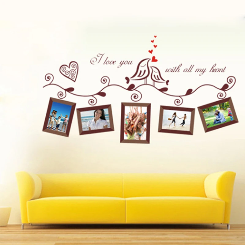 Фоторамка Я люблю тебя со всем сердцем и птицами Настенная Наклейка для гостиной