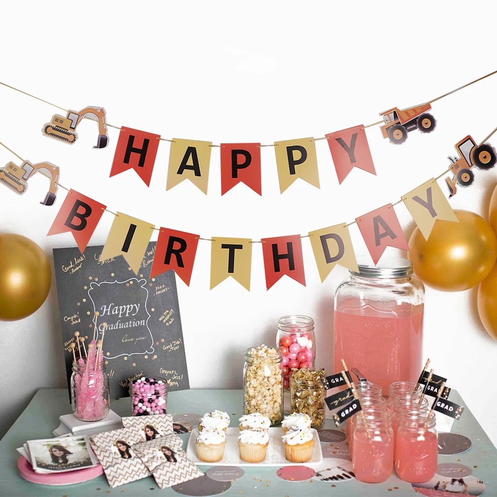 С Днем Рождения Трактор Автомобиль Бумага баннер знак гирлянды Baby Shower Детская