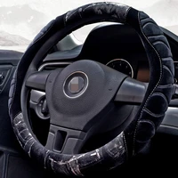 1pcs new short plush steering wheel cover flocking winter car handle warm and non slip black and gray 38cm accessories
