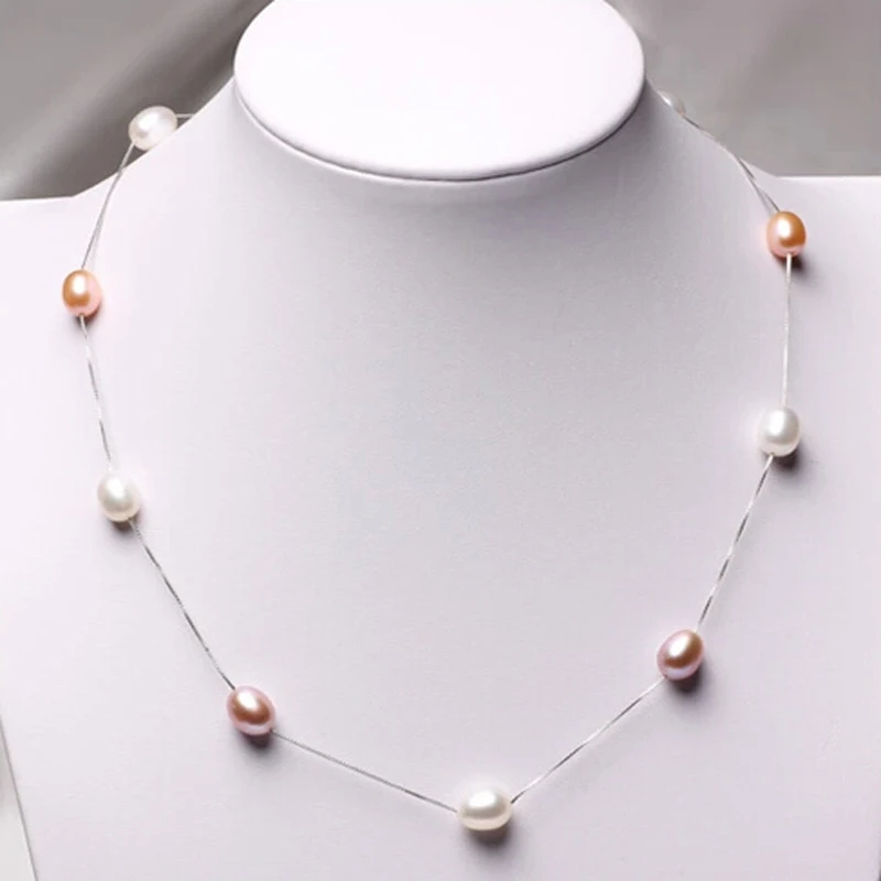 Женская цепочка из серебра 925 пробы с натуральным жемчугом 7 8 мм|fashion jewelry|jewelry