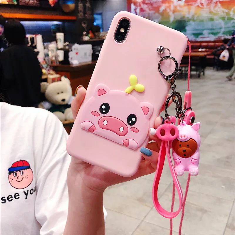 Cute Cartoon Pig Phone Case For iphone X XS Max XR 6 6s 7 8 plus Cover Funny Doll Hang Rope TPU Soft Cases Capa |