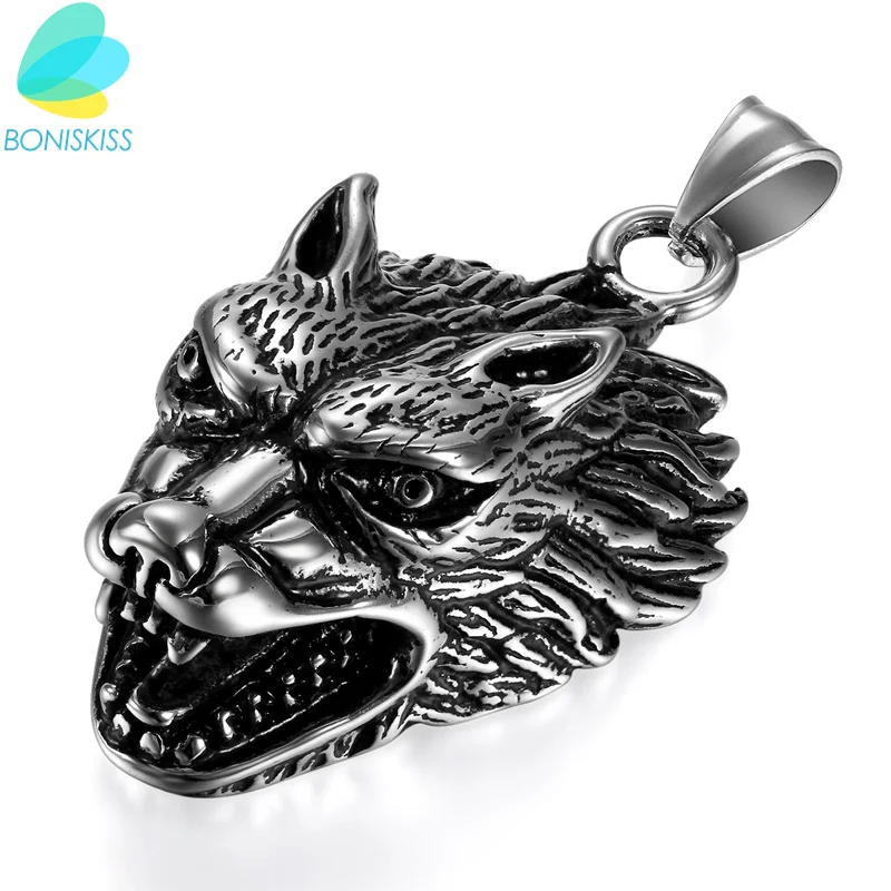 Ожерелье мужское из нержавеющей стали с подвеской в виде головы волка|fashion