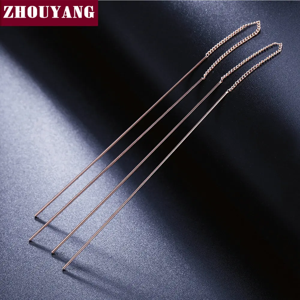 ZHOUYANG Ушная линия для женщин, простой стиль, длинная прямая игла, розовое золото и серебро, ювелирное изделие, модное ювелирное изделие E789 E790