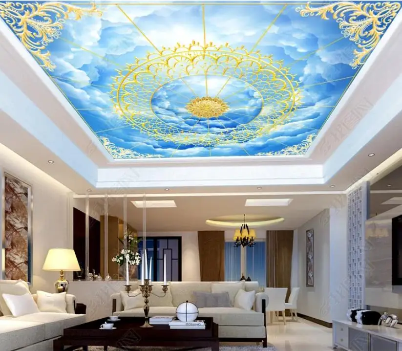 3D-обои для фотографий потолочные гостиной спальни с изображением синего неба и
