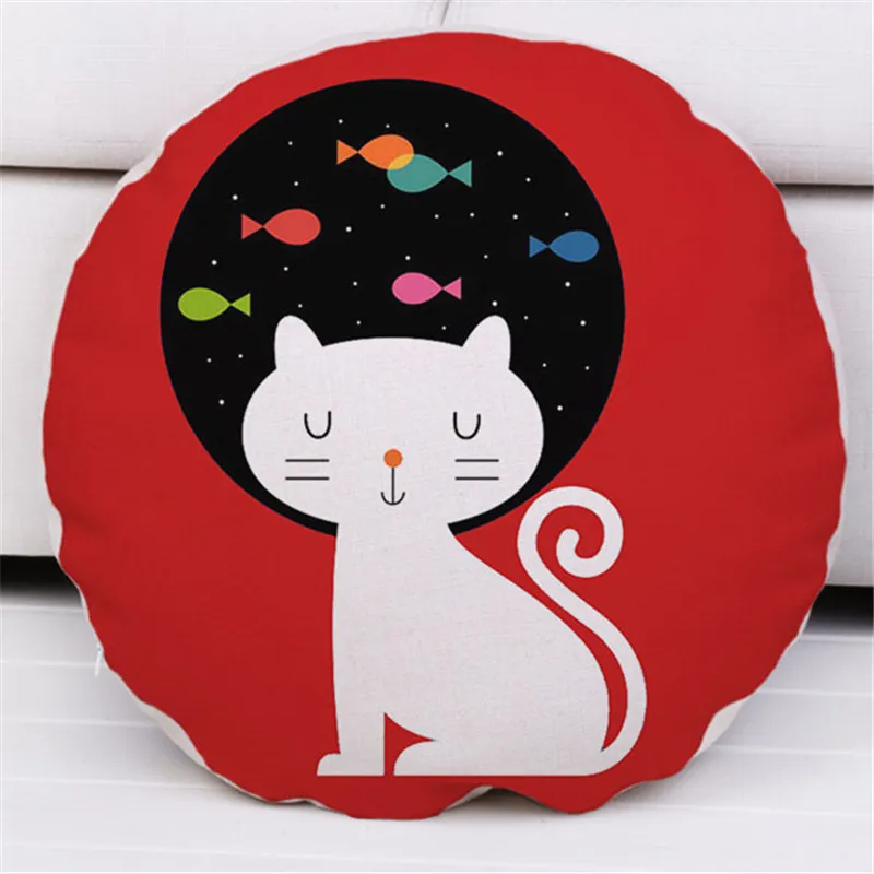 Cartoon Animals Printed Decorative Throw Pillow Covers Cotton Linens Animal Bear Kiss Fox Cat Round Diameter 45cm Cushion Cover |