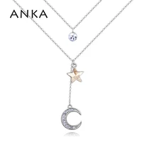 anka fashion simple double pendant star moon necklace brand jewelry for women christmas gift crystals from austria 128295