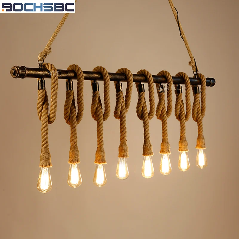 

BOCHSBC Лофт веревка Подвесные светильники 6-head Home deco гостиная лампа кафе бар Hanglamp Nordic Retro Industrial декоративная лампа