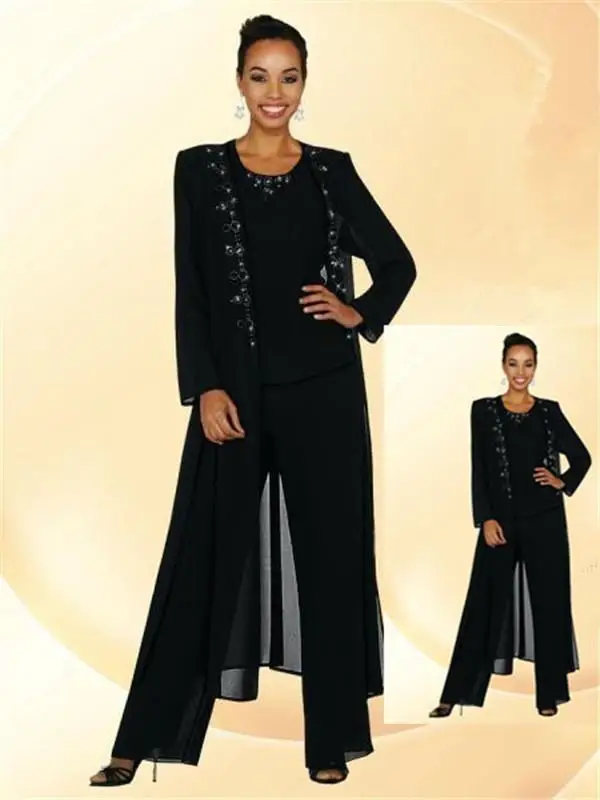 2019 Черное Шифоновое женское платье с бисером на воротнике пальто длинным рукавом