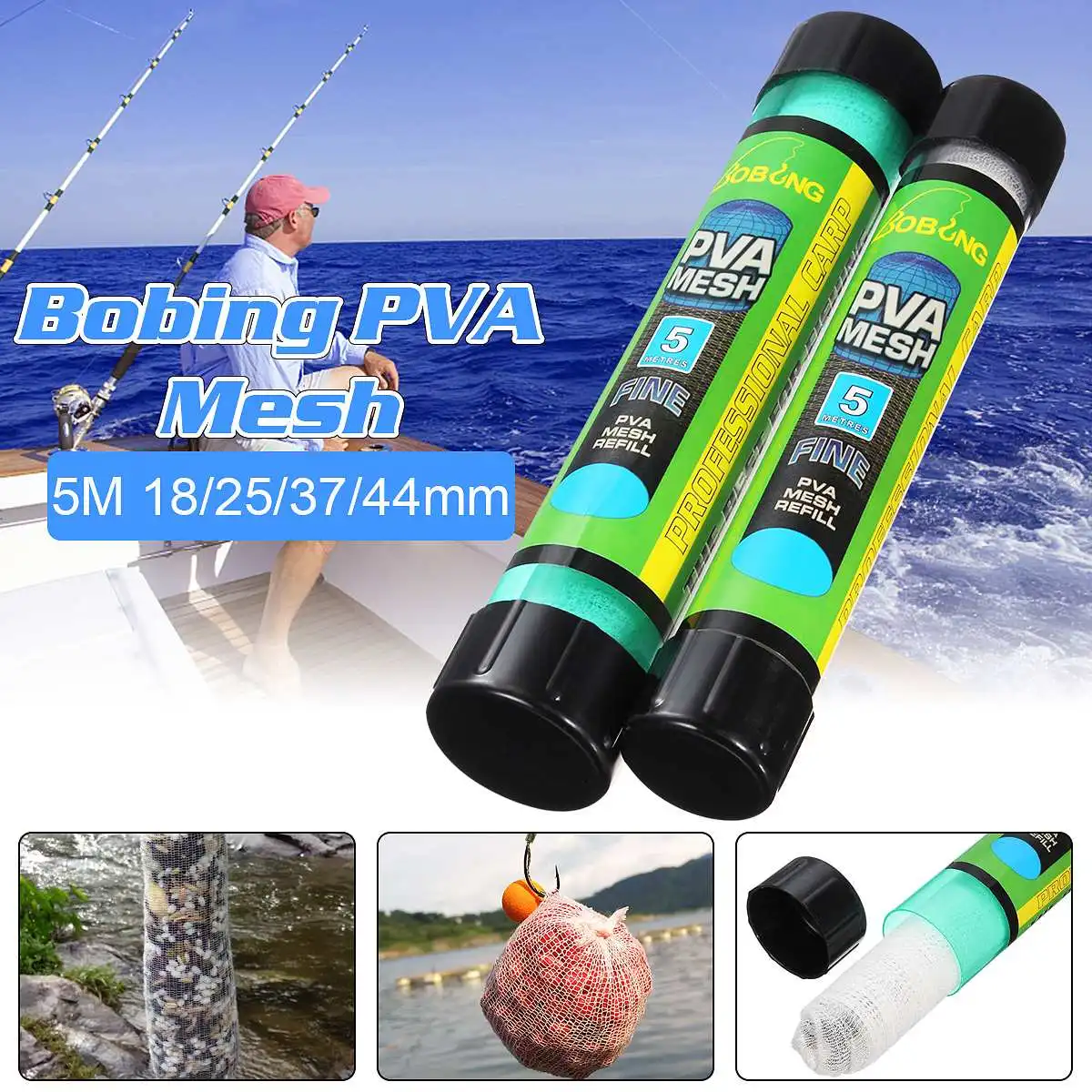 1PC 5M 7M 10M Carp Fishing PVA Mesh Refill Hair Rig Hook Bait Feeder Boillie Rigging Rig Hook 18/25/37/44mm
