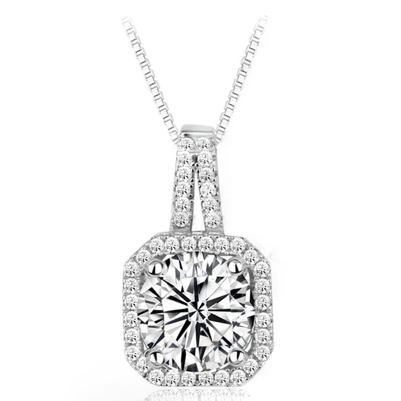 Luxury Pendant Brand Quality Jewelry Cushion Halo Zircon Carbon 925 Necklace Clavicle Chain Women Anniversary with Box | Украшения и