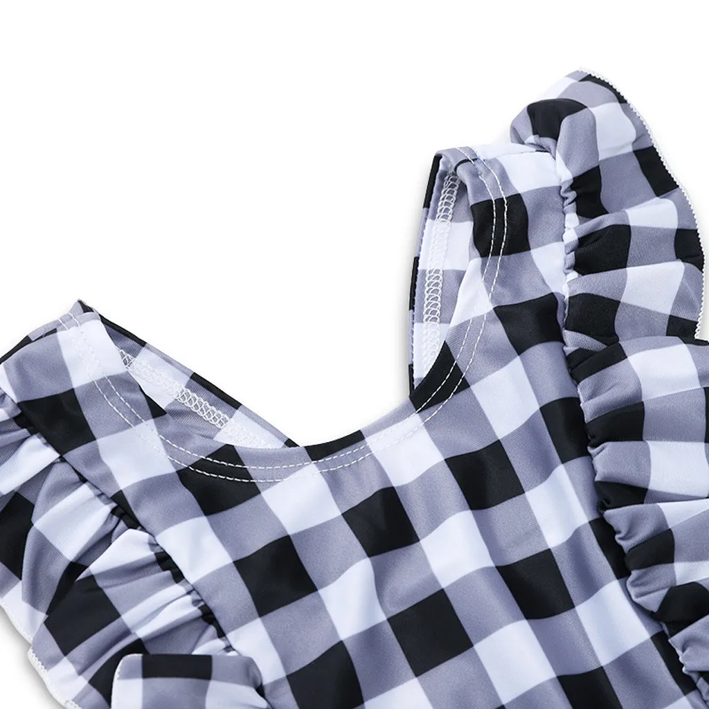 Купальный костюм для девочек Клетчатое гофрированное бикини малышей Пляжные