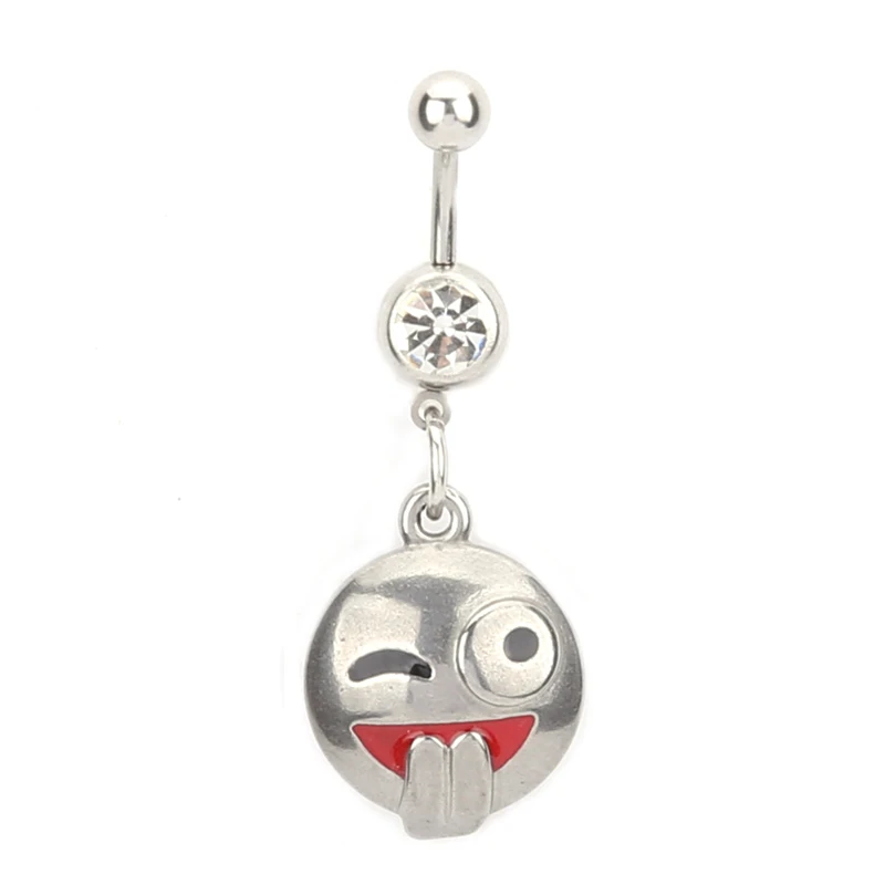 

body Piercing Navel Stainless Steel Round happy face pendant Belly Button Rings for Women Body Jewelry