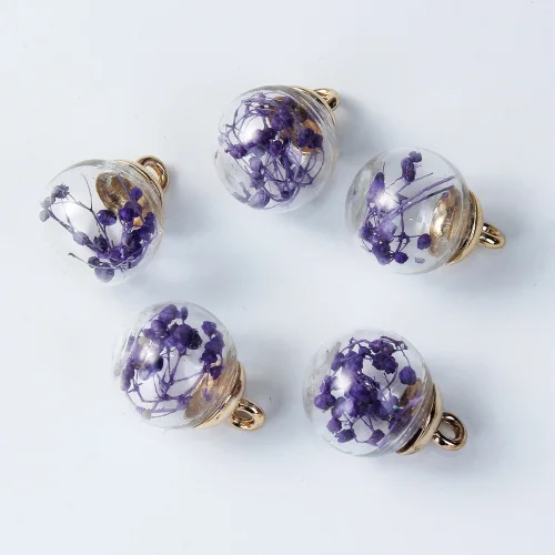 DoreenBeads DIY подвесные стеклянные бусы, амулеты, бутылки, цветные высушенные цветы, прозрачные 22 мм x 16 мм(7/" x 5/8")-21 мм x 16 мм, 5 шт - Окраска металла: Purple