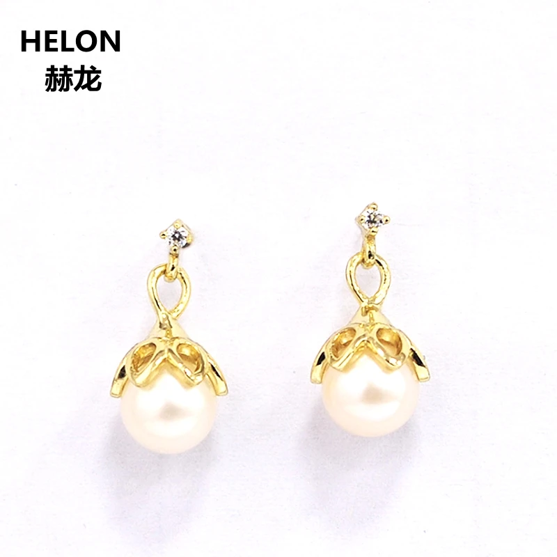 

Solid 14k Yellow Gold 6mm Natural Freshwater Pearl Earrings 0.03ct SI Full Cut Natural Stud Earrings for Women Trendy Lover Gift