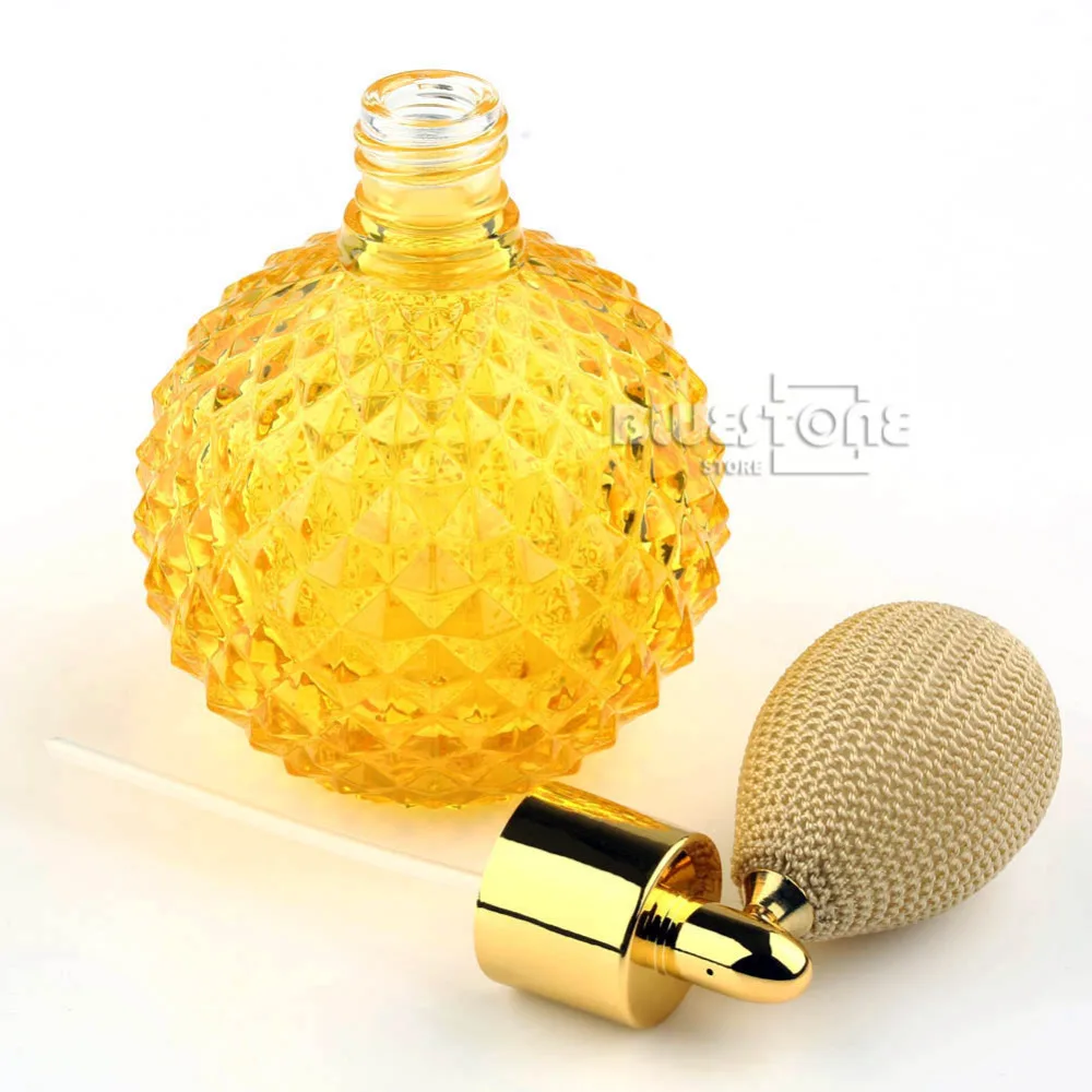 Винтажный хрустальный флакон для духов желтый короткий распылитель
