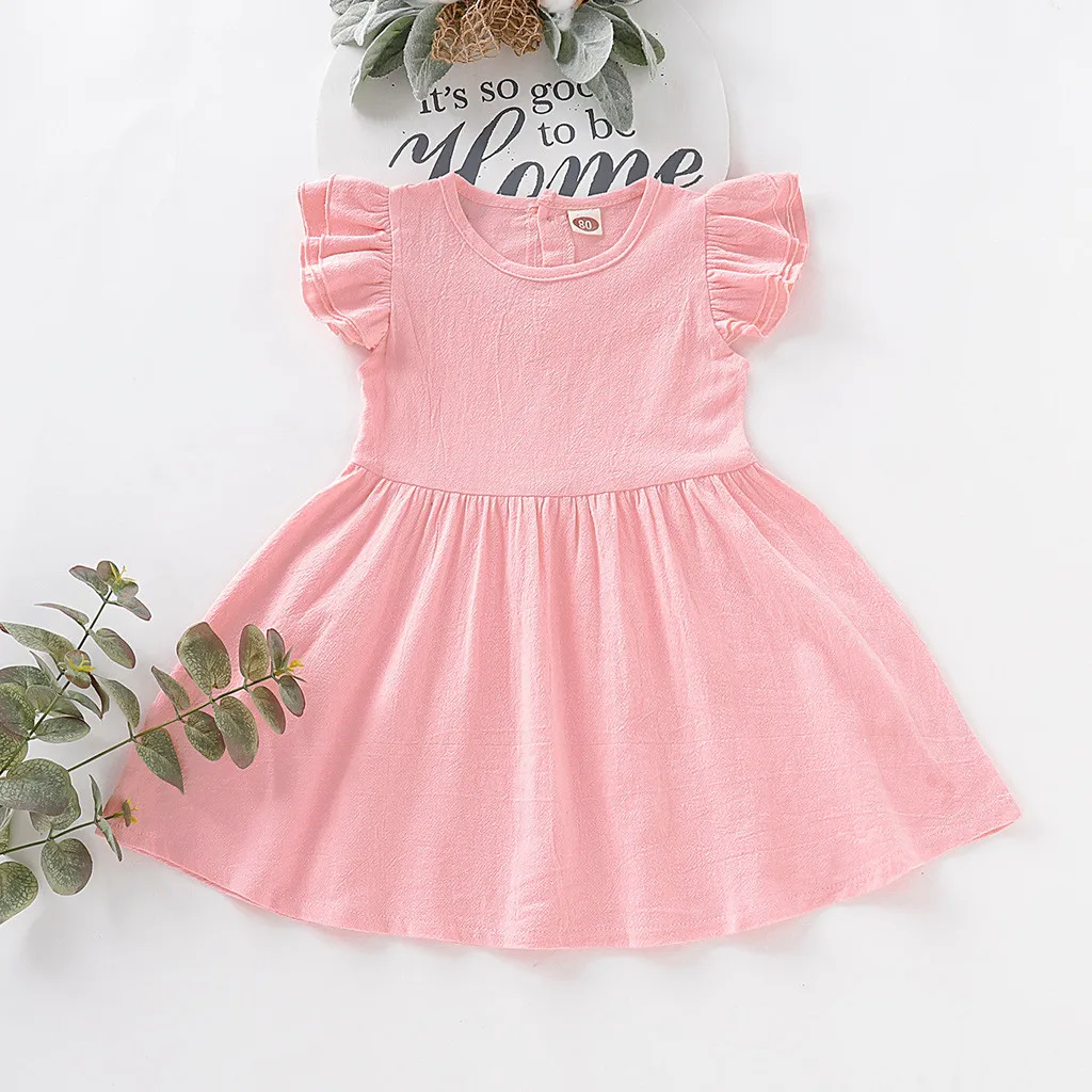 ARLONEET летнее платье для девочек малышей детей с коротким рукавом однотонное