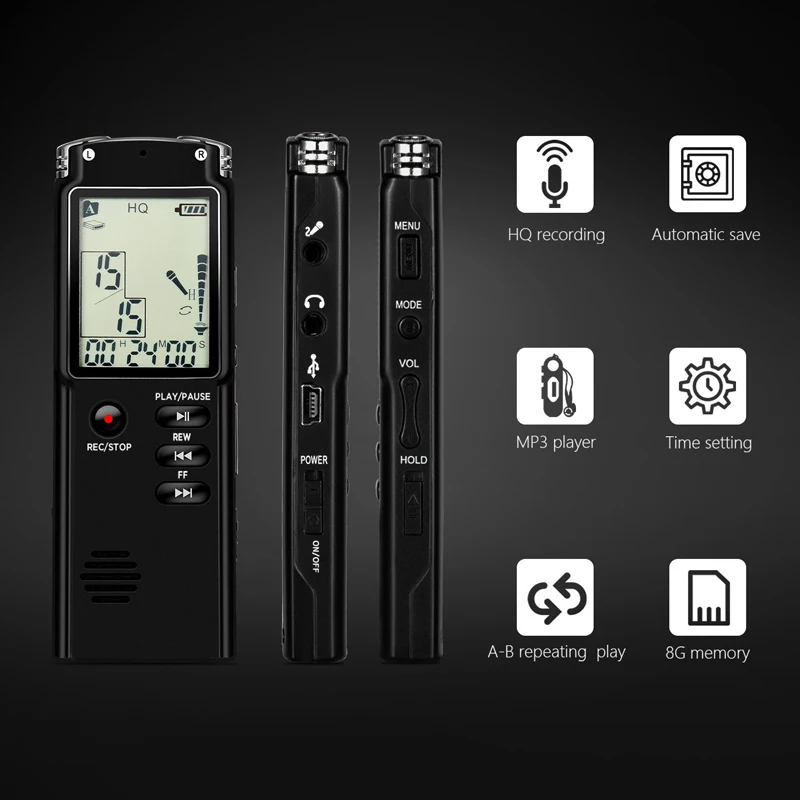 Мини диктофон 8G/16G/32G Профессиональный рекордер звука HD большой экран USB ручка с WMA