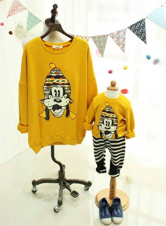2014 hot fashion high quality children Cartoon Dog printing long sleeved boy/girls kids cotton Family fitted sweatshirts | Мать и ребенок