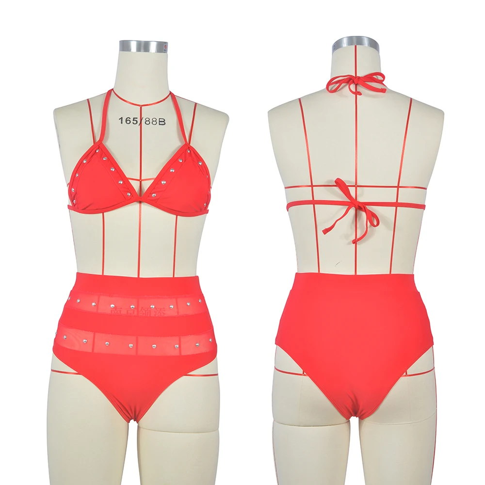 2019 сексуальный Холтер Ретро заклепки пэчворк выдалбливают бикини купальный