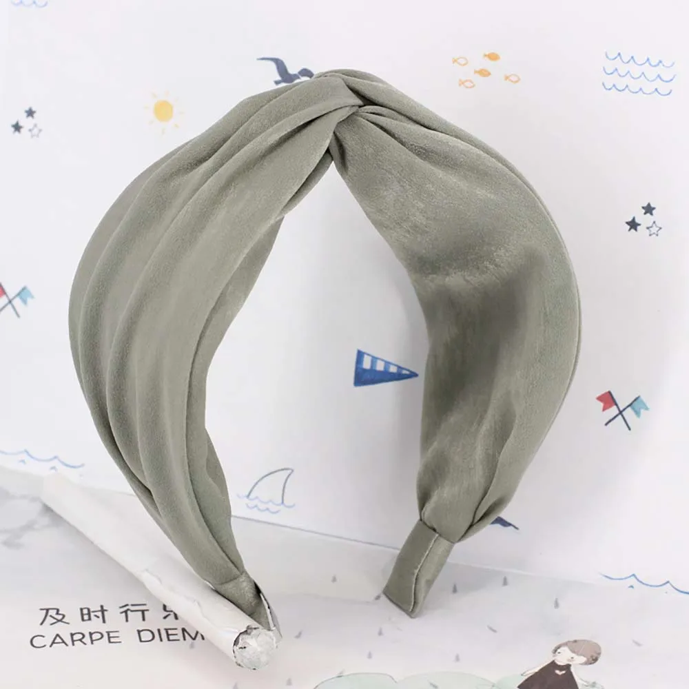 9 Hairband Лидер продаж Корея однотонная цветная атласная ткань ретро крест широкая головная повязка на голову Леди Дикий Sen аксессуары для волос - Цвет: 9 Hairband