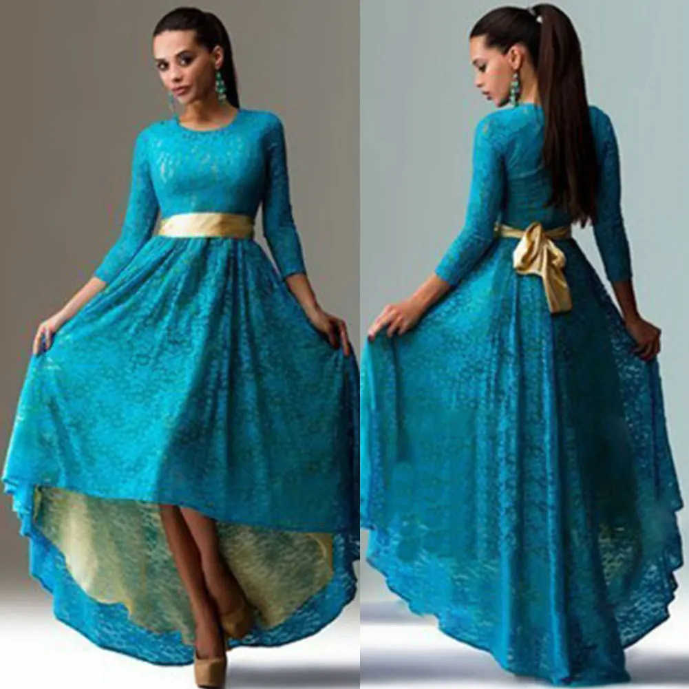 Женское кружевное платье с длинным рукавом и круглым вырезом|Женские платья| |