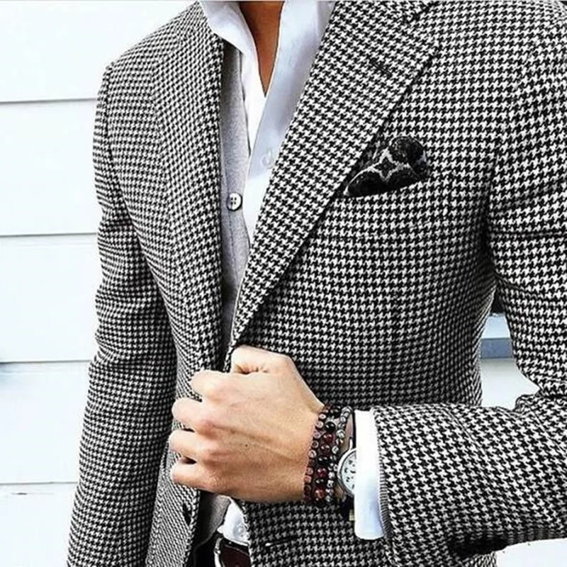 Black White Checkered Men Suit Wedding Suits for Blazer Prom Party Costume Slim Fit Tuxedo Houndstooth Jacket Winter Coat | Мужская