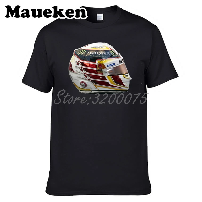 Мужская футболка с логотипом на шлем Lewis Hamilton 44 коротким рукавом из 100% хлопка W0519020