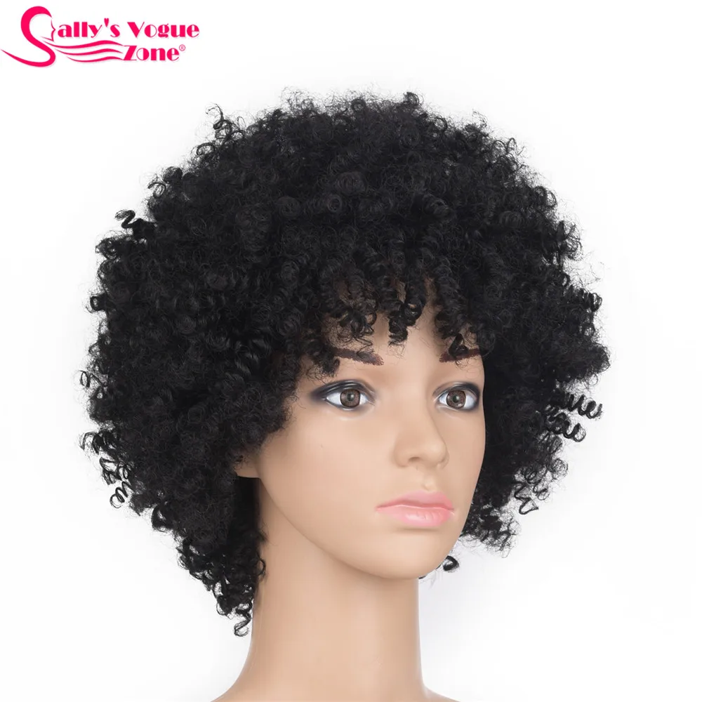 Sallyhair Высокая температура Синтетический Америка афро кудрявый вьющиеся натуральный черный цвет короткий парик Средний размер