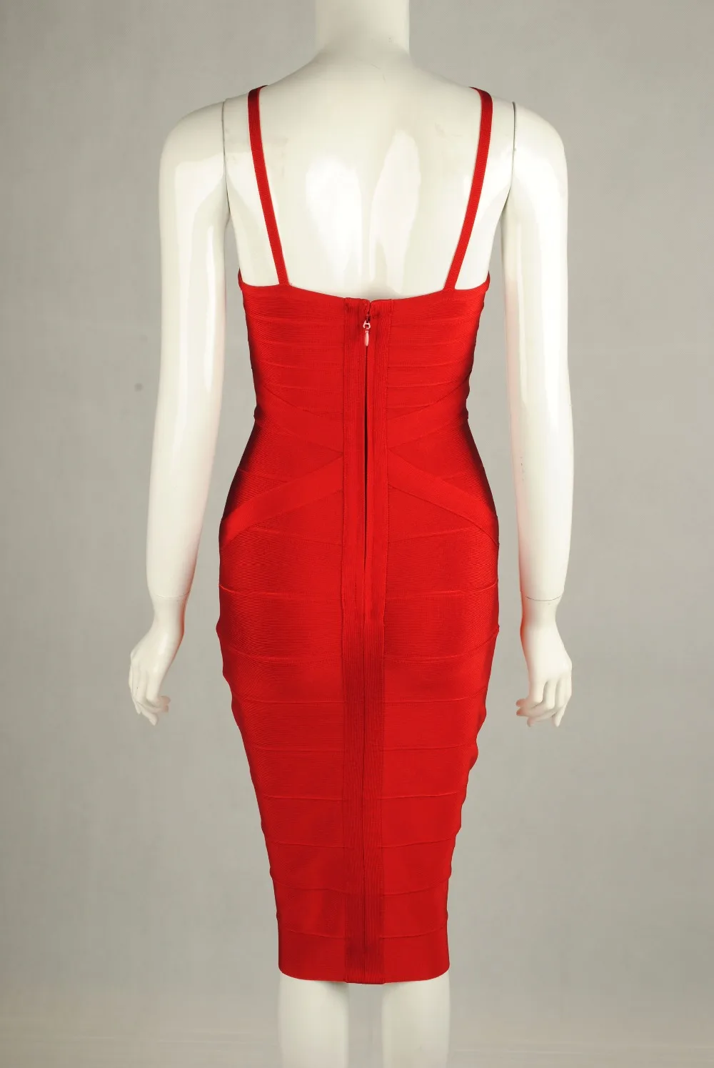 

wholesale red cross spaghetti strap v neck knee length elastic knitted 2020 sexy women's hl bodycon bandage dress