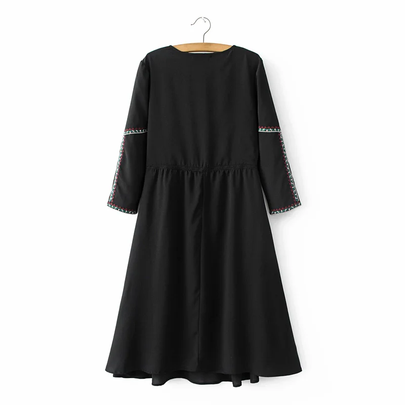 Платье женское черное с рукавом 3/4 и вышивкой|dress size|party dresseswholesale dress |