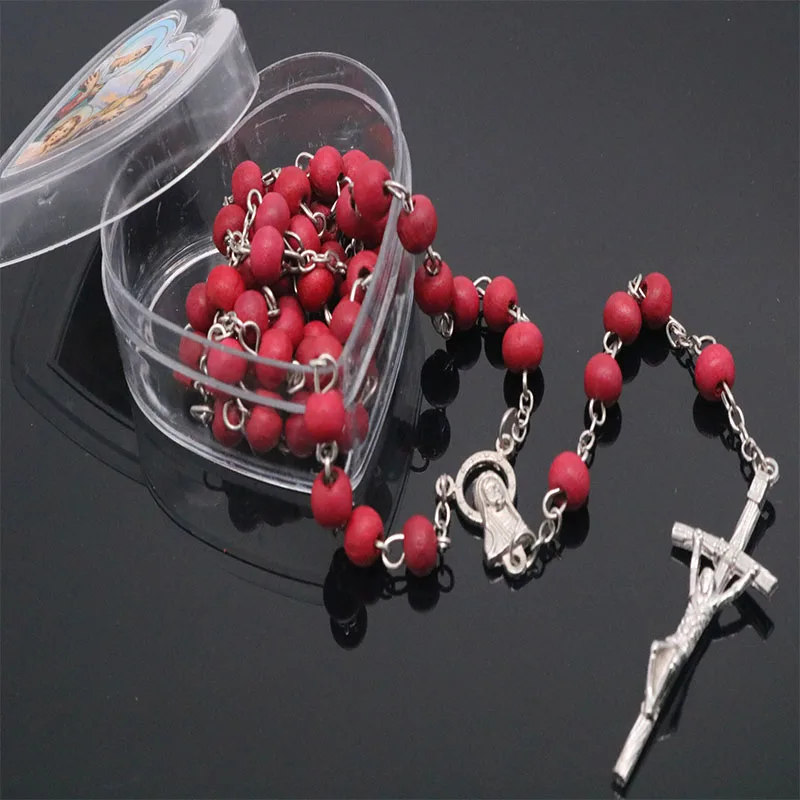 3 Classic 6mm scented wooden beads, rosary necklace in a heart-shaped box. Random photo - Окраска металла: 3