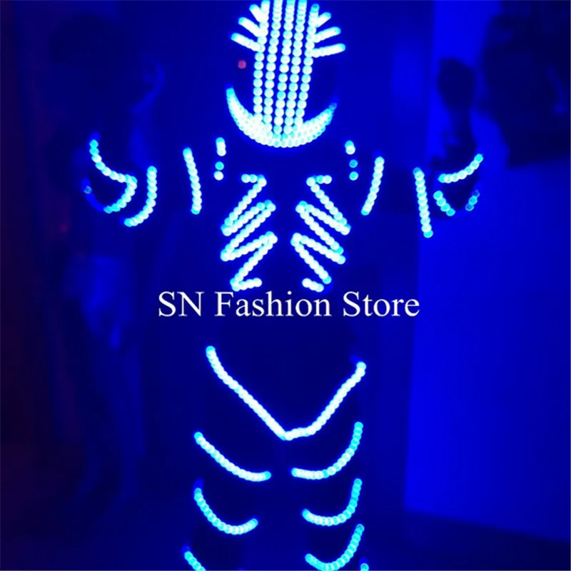 FZ002 светодиодные костюмы костюм робота цветной LED RGB шлем Сияющий бальный зал