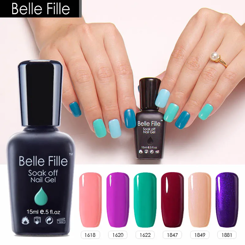 Belle FILLE 15 мл Цвет УФ гель Лаки для ногтей открытые блестящие гели лампы хаки крови
