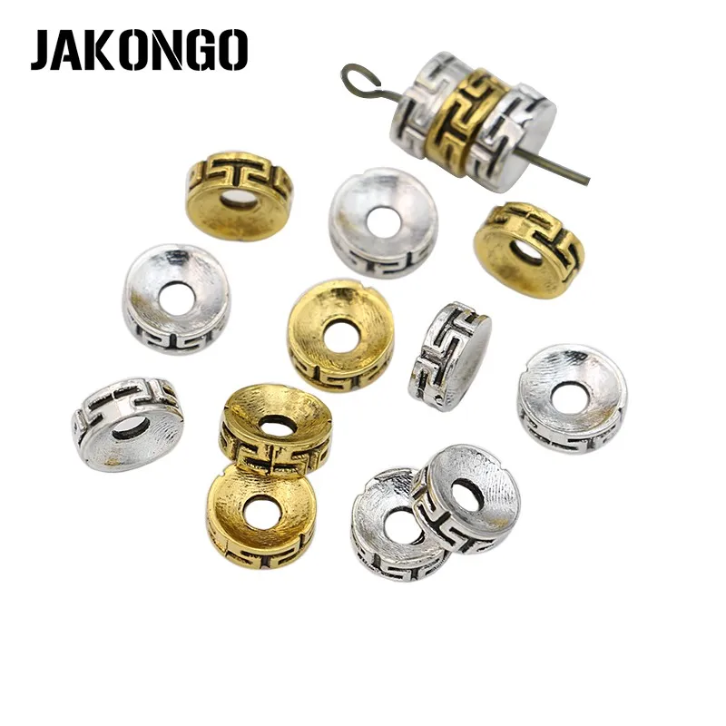 

JAKONGO антикварные посеребренные круглые бусины-разделители свободные бусины для изготовления ювелирных изделий Аксессуары для браслетов DIY...